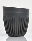 6oz Charcoal Huskee reusable cup and lid