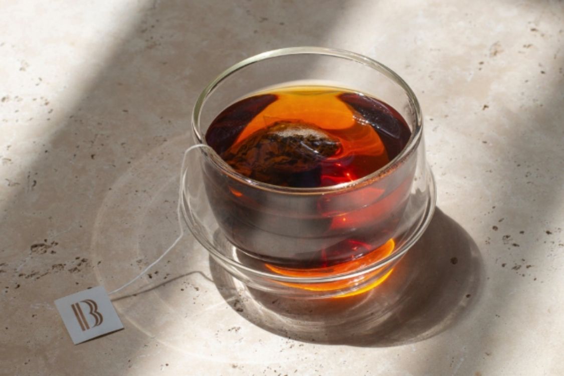 Black tea served in a glass cup