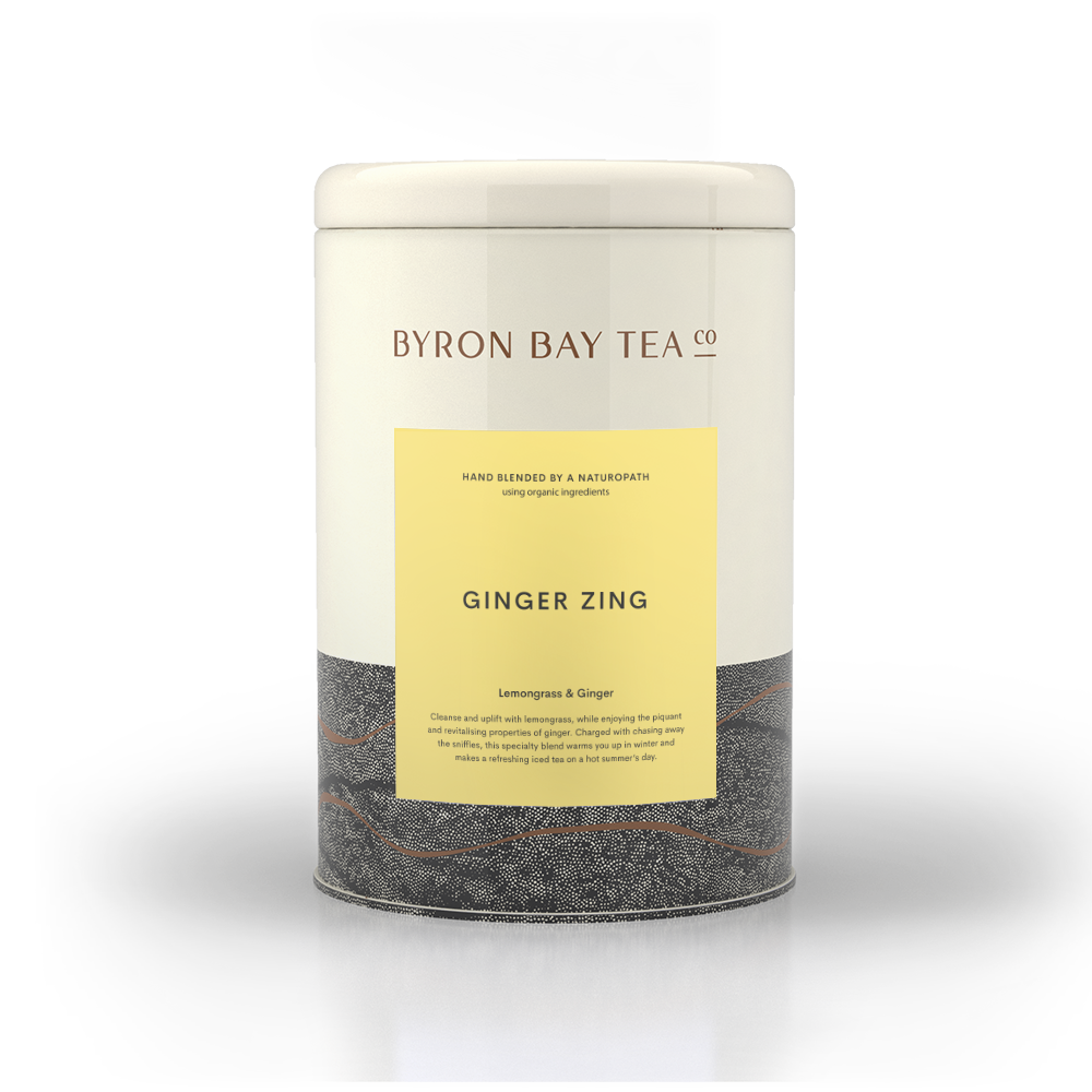 Byron Bay Tea Company tin cannister of Ginger Zing tea