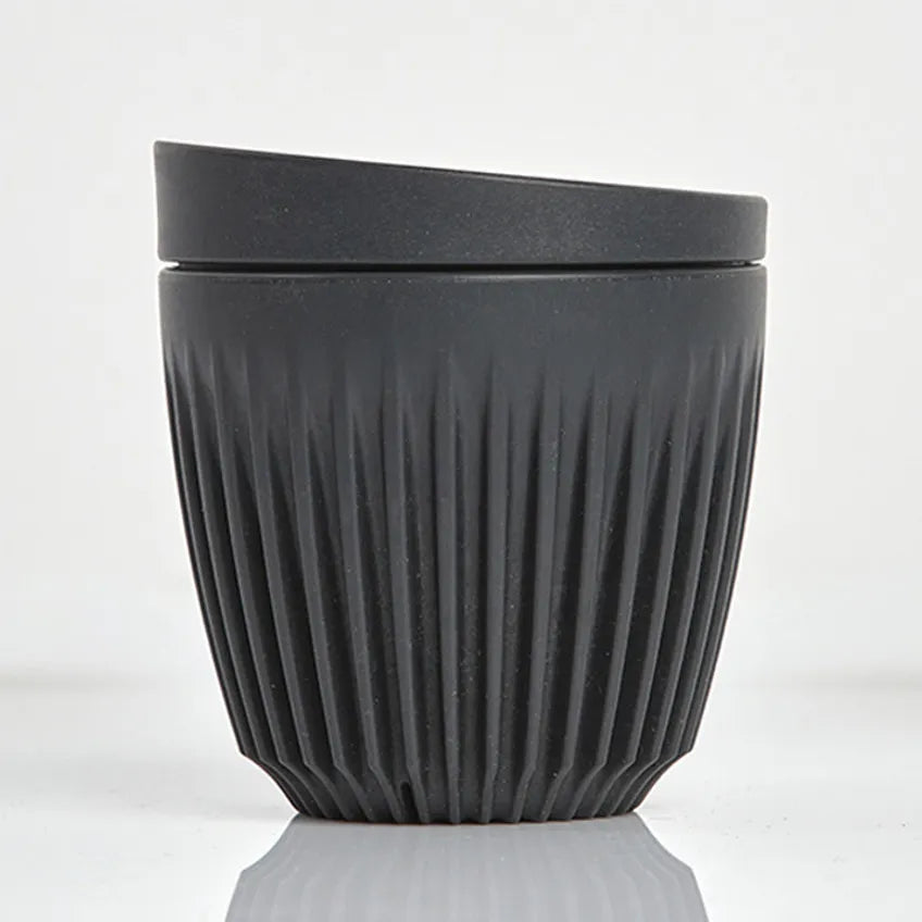 6oz Charcoal Huskee reusable cup and lid