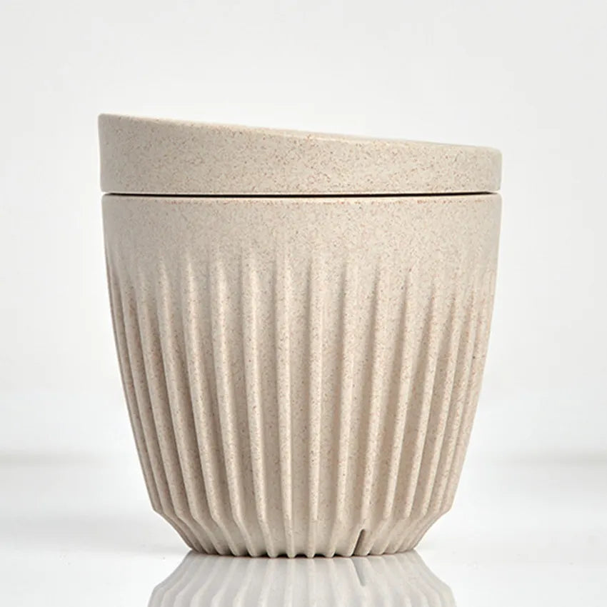 6oz Natural Huskee reusable cup and lid