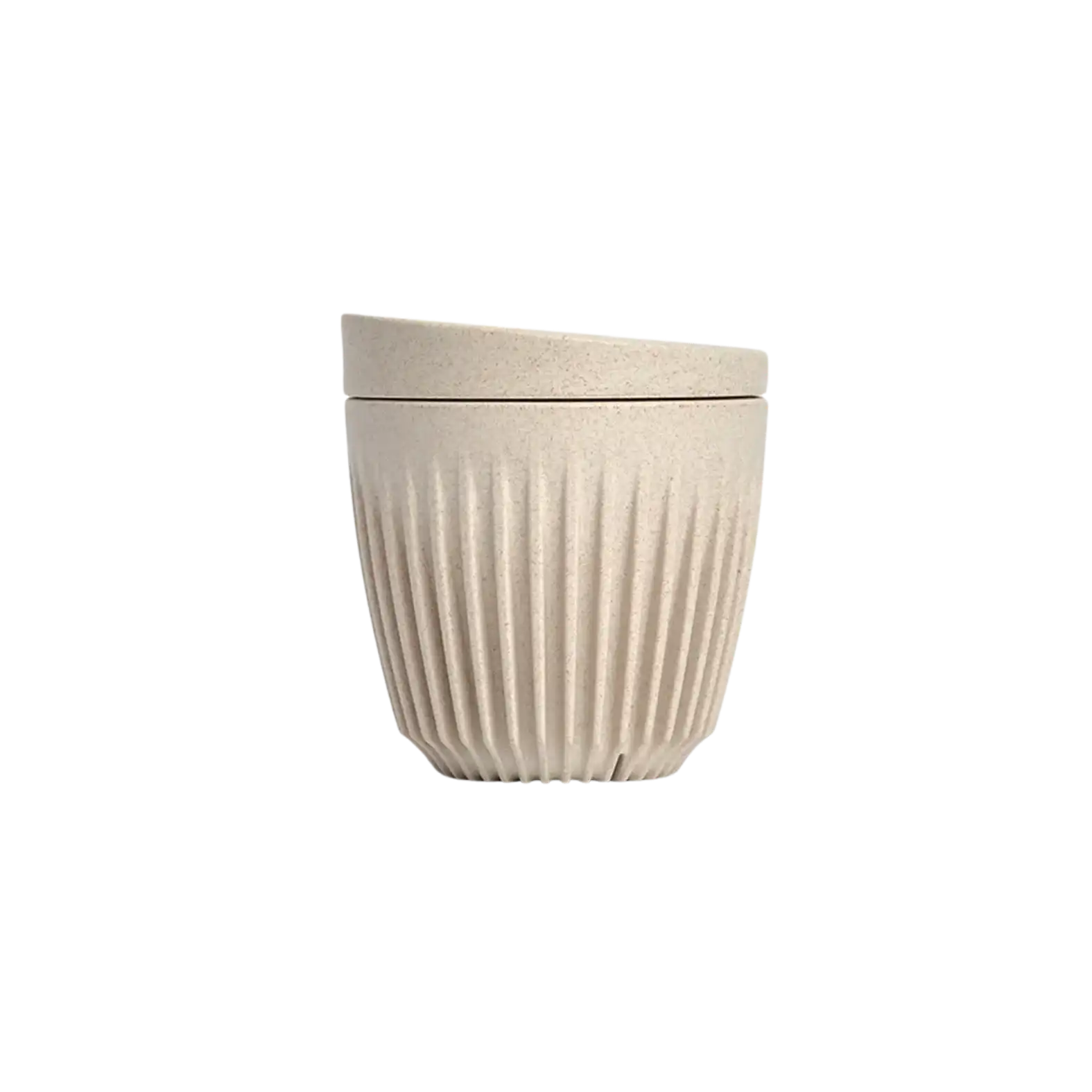 6oz Natural Huskee reusable cup and lid