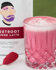 Beetroot latte mix in glass 