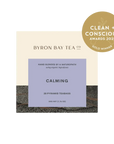 Retail box of Byron Bay Tea Company calming pyramid teabags