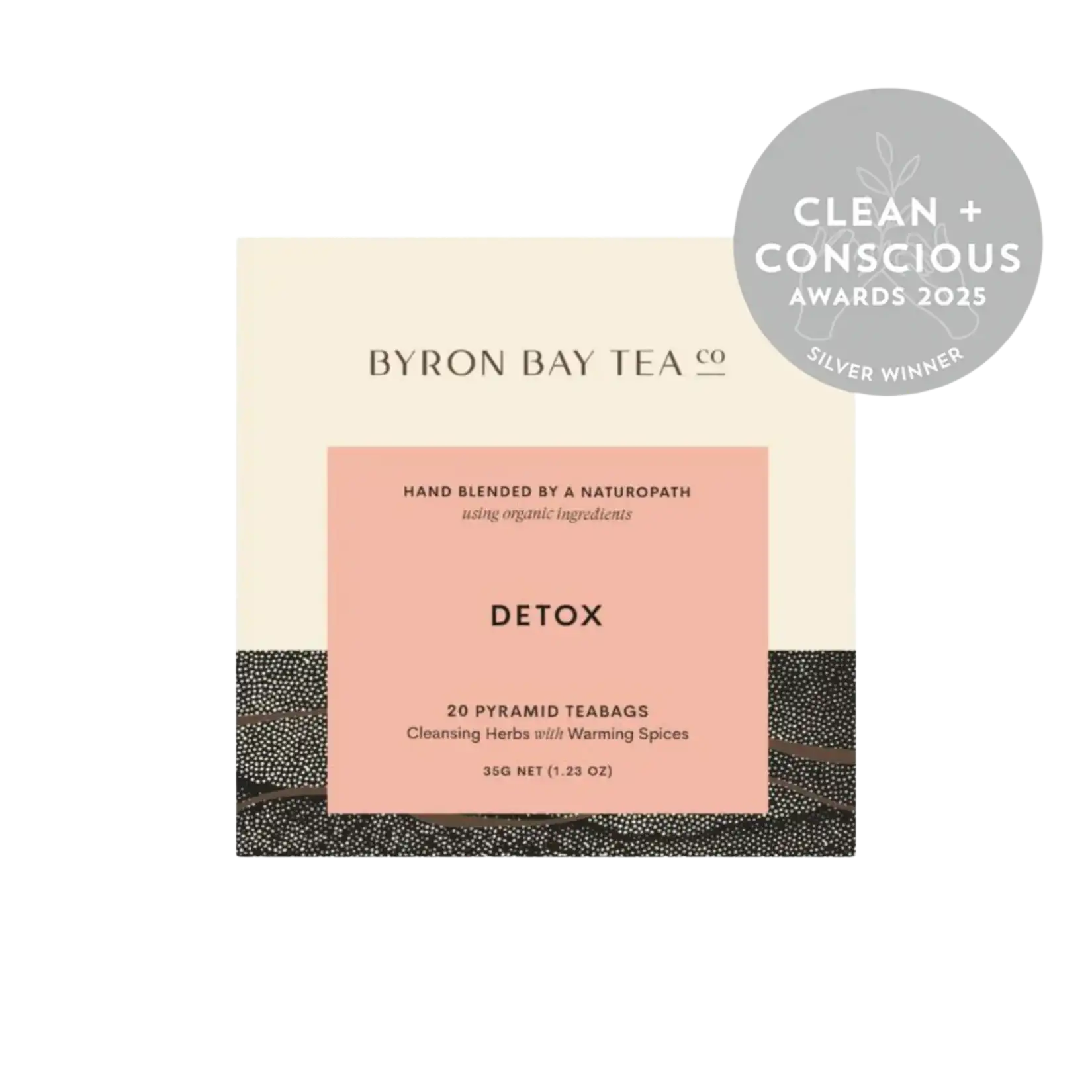 Retail box of Byron Bay Tea Co. detox pyramid teabags