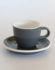 Grey Espresso cup and saucer with white background