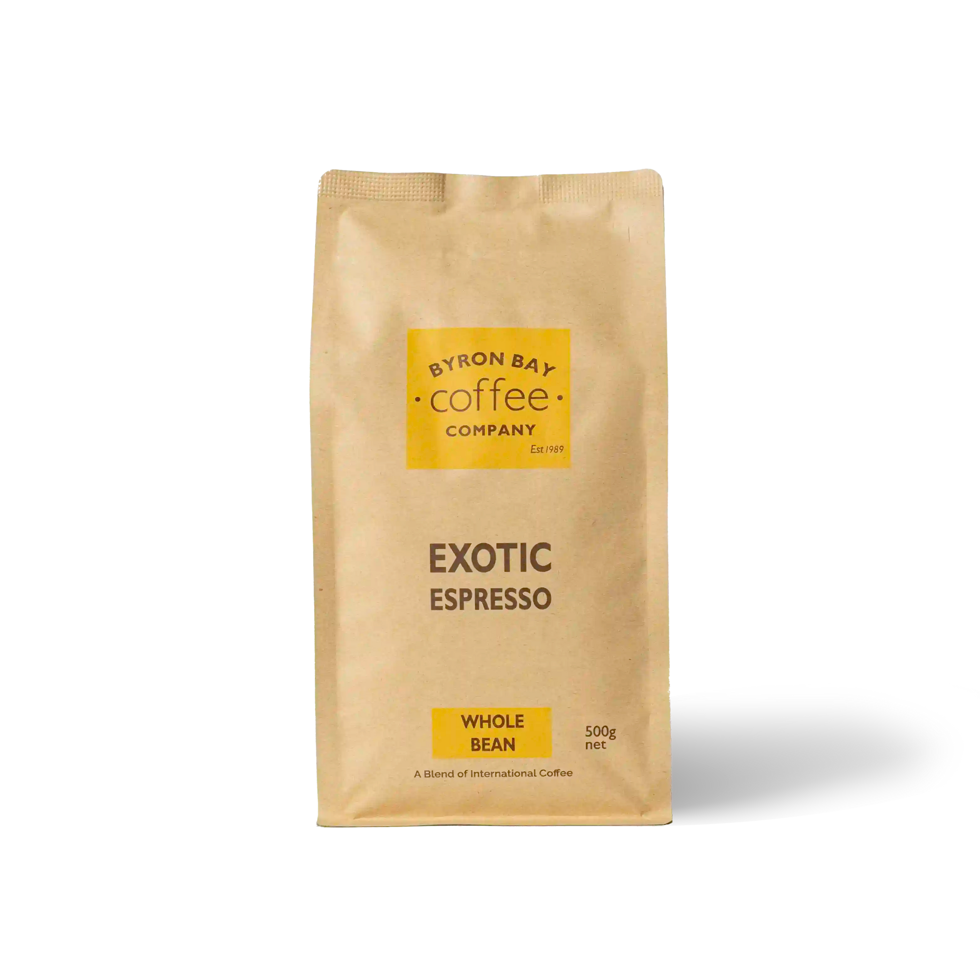 Bag of Exotic Espresso coffee with dark-chocolate aroma and rich crema