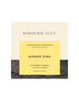 Retail box of Byron Bay Tea Company Ginger Zing 20 pyramid teabags