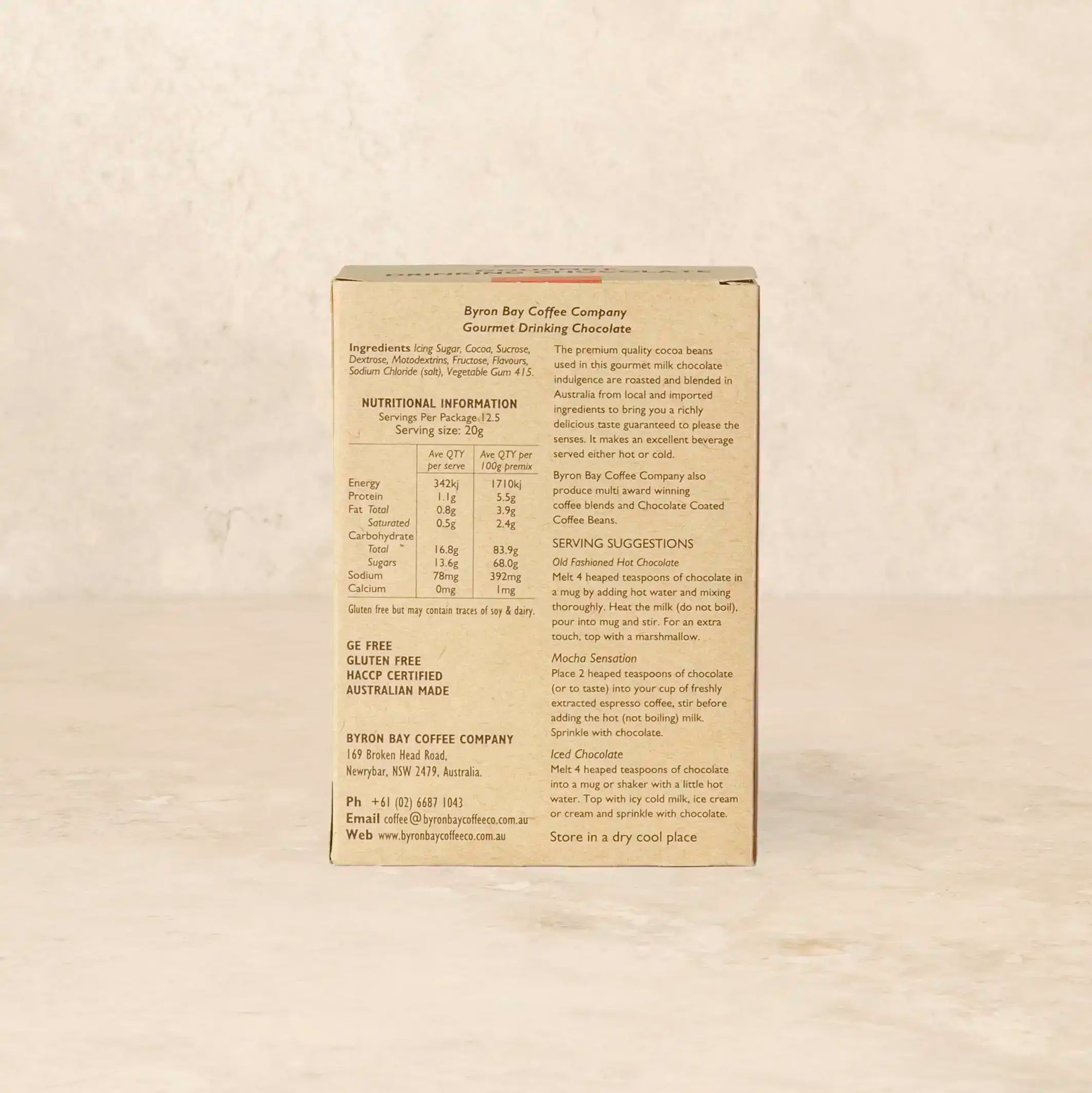 Gourmet Drinking Chocolate from Byron Bay Coffee Company - rich, smooth, and decadent.