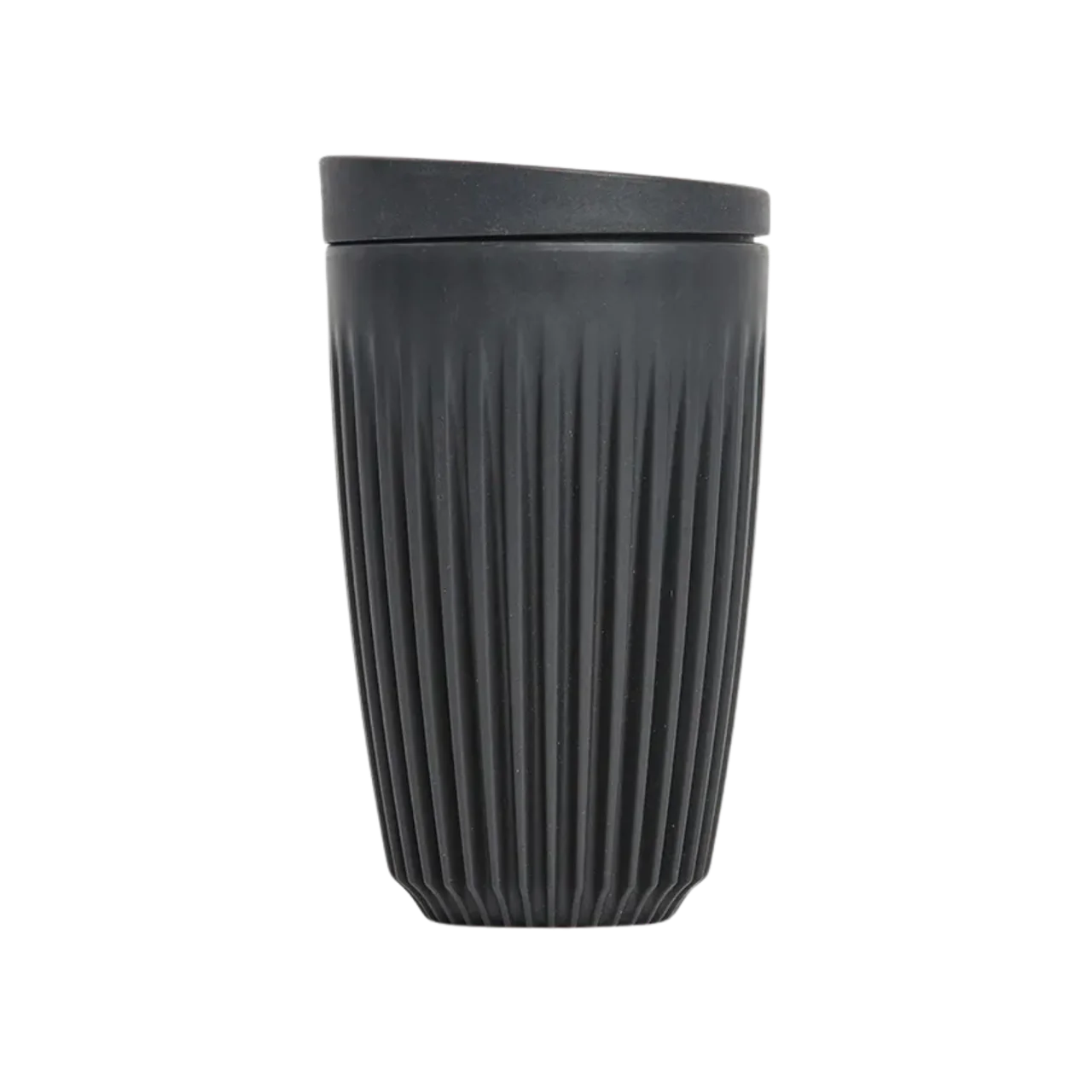 Black textured tumbler on a white background