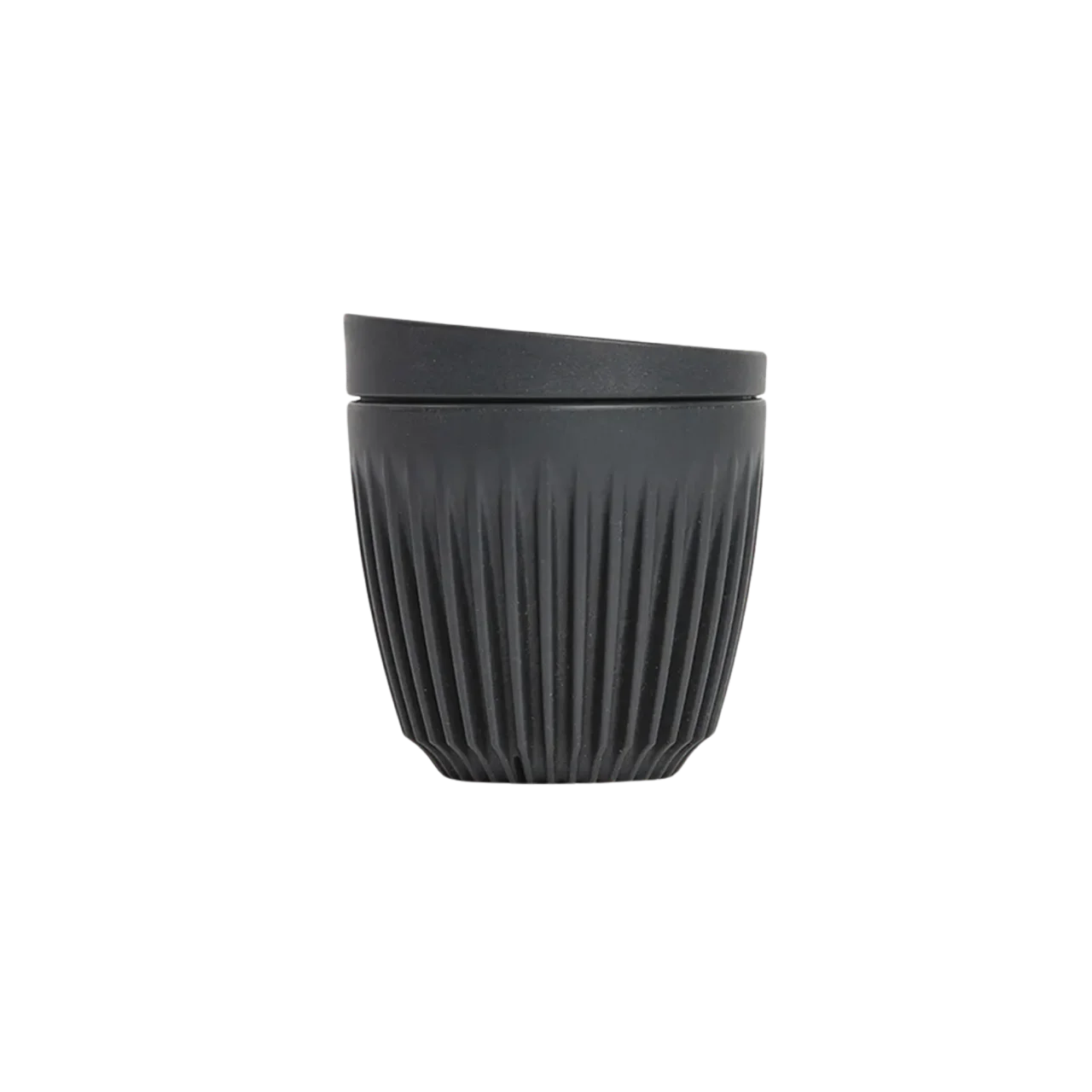 Black ribbed cup on a white background