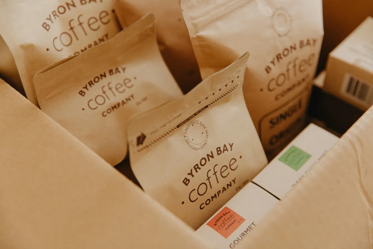 Byron Bay Coffee Company bags packed in a bag