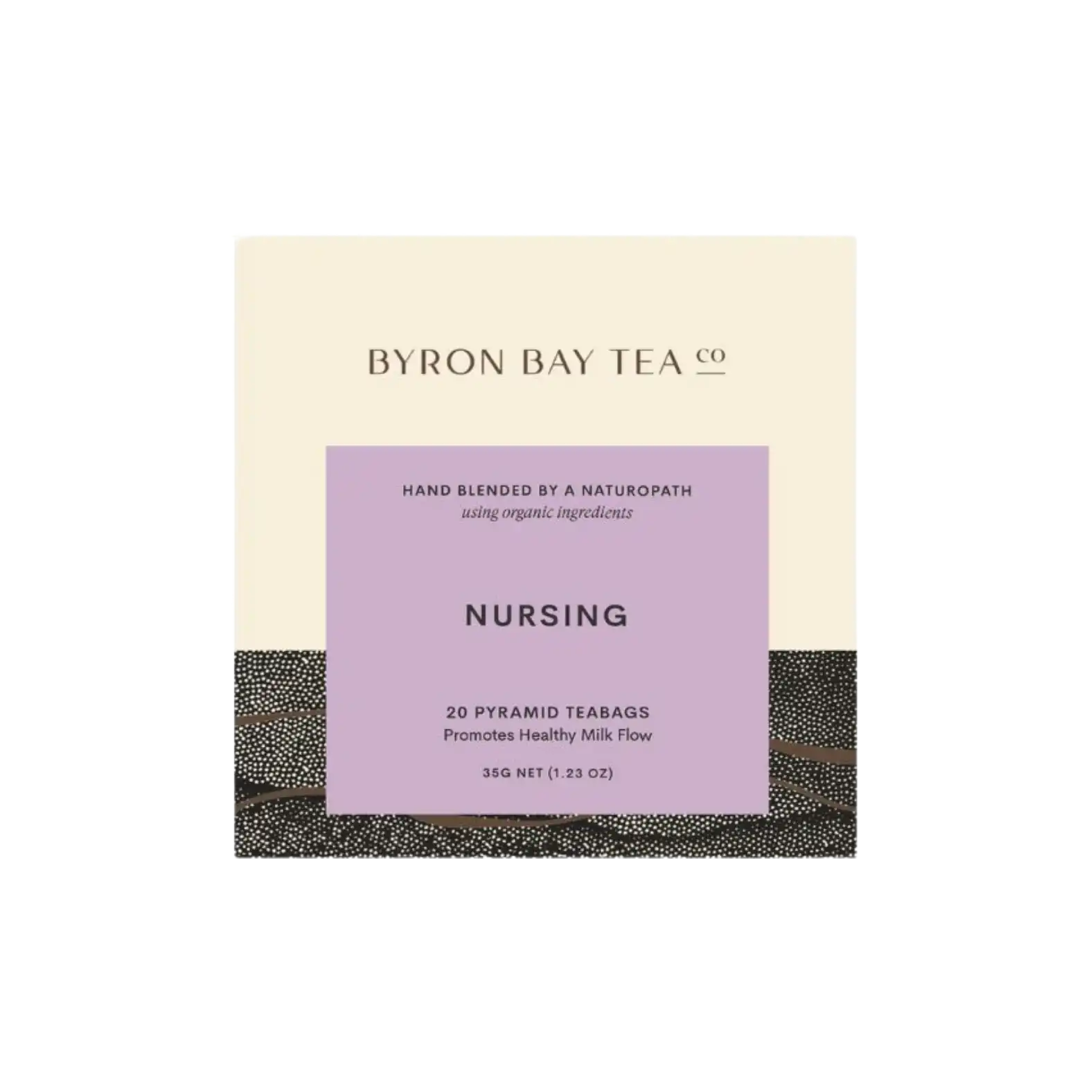 Retail box of Byron Bay Tea Co. Nursing pyramid teabags