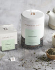 Byron Bay Tea Company peppermint tea varieties with teapot and cup