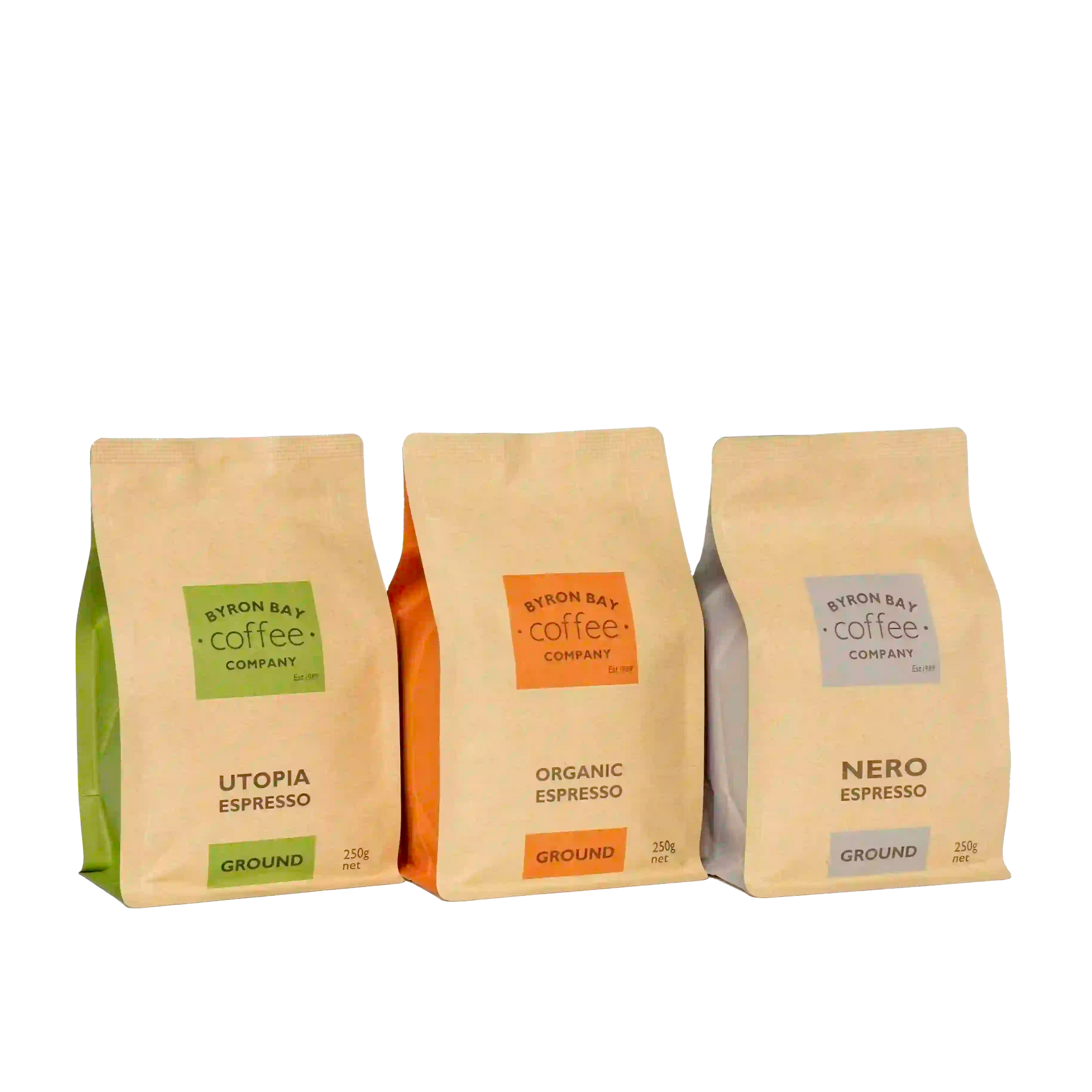 Triple Espresso Pack - Byron Bay Coffee Company Utopia, Nero, and Organic blends.