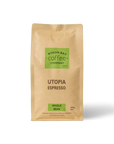 Bag of Utopia Espresso coffee with stone fruit and toffee aroma